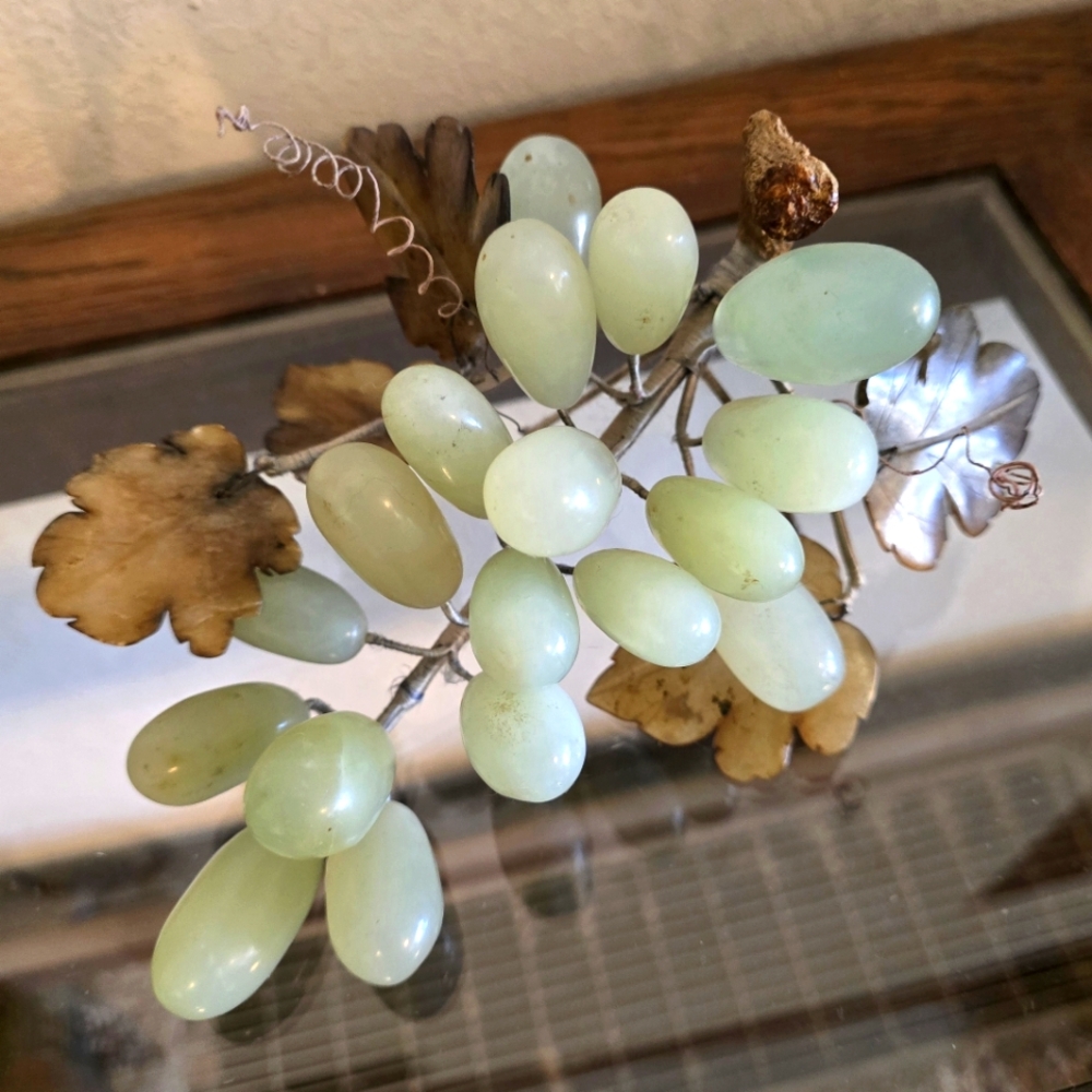 Vintage Chinese Solid Celadon Marble Grape Decor